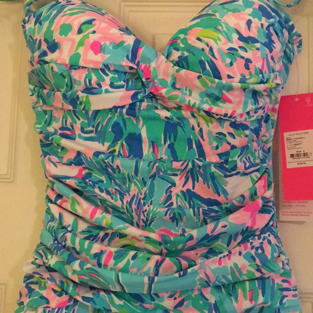 NWT Lilly Pulitzer Blue Ibiza Canbana Cocktail One piece Swimsuit Size 0 - Picture 3 of 12